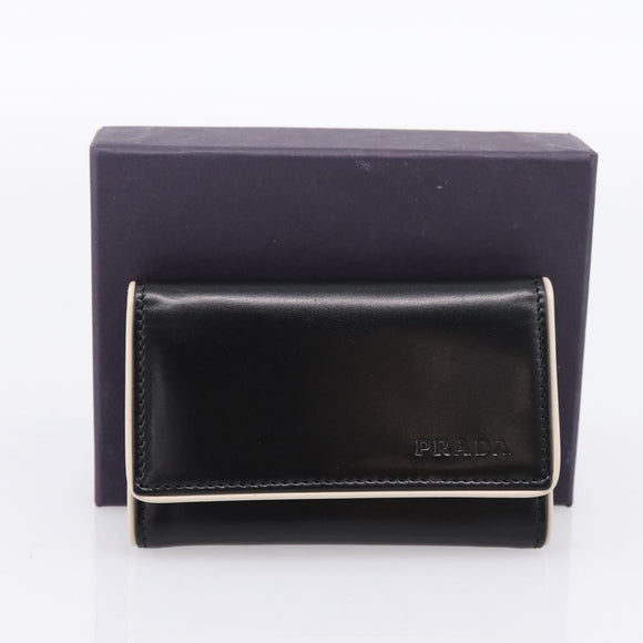 PRADA Key Case Leather Black Silver Auth bs36853