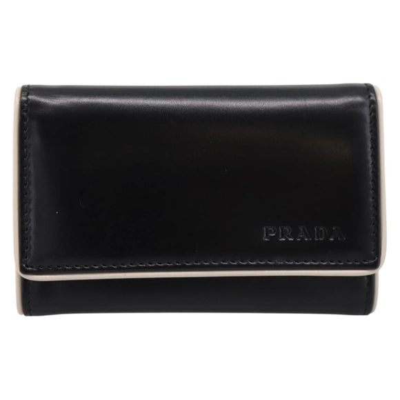 PRADA Key Case Leather Black Silver Auth bs36853