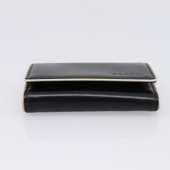 PRADA Key Case Leather Black Silver Auth bs36853