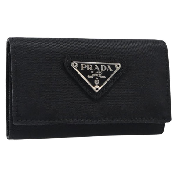 PRADA Key Case Nylon Black Silver Black Auth bs36854