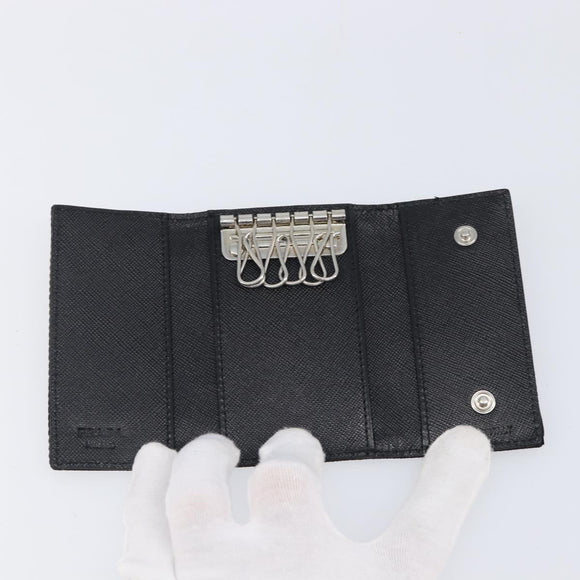 PRADA Key Case Nylon Black Silver Black Auth bs36854