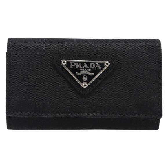 PRADA Key Case Nylon Black Silver Black Auth bs36854