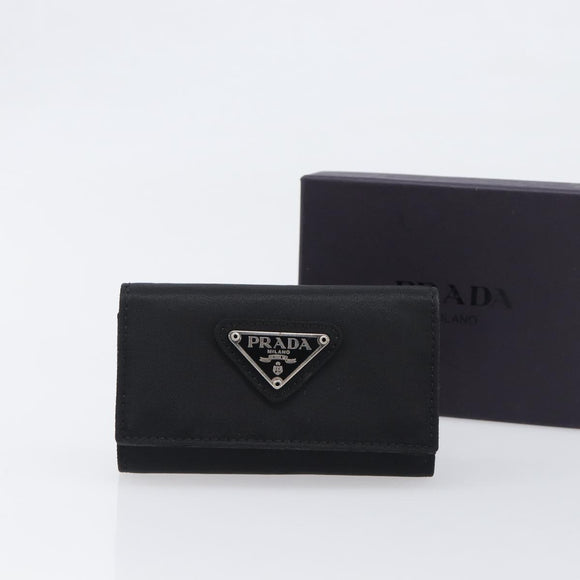 PRADA Key Case Nylon Black Silver Black Auth bs36854