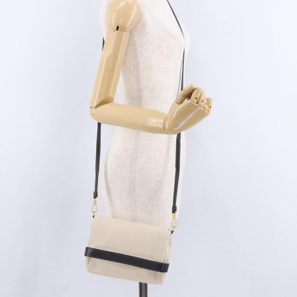 BOTTEGA VENETA Shoulder Bag Canvas Beige Gold Auth bs36856