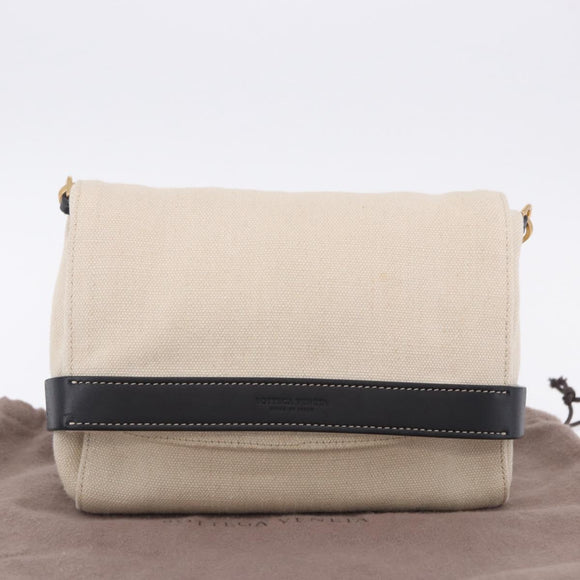 BOTTEGA VENETA Shoulder Bag Canvas Beige Gold Auth bs36856