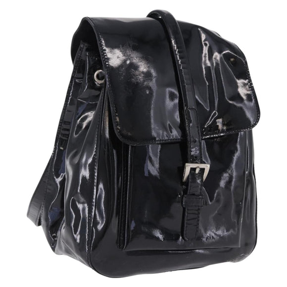 PRADA Backpack Patent Leather Black Silver Auth bs36857