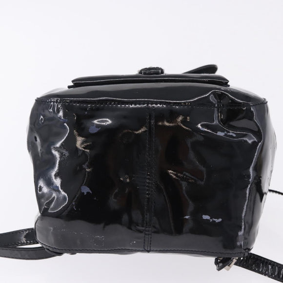 PRADA Backpack Patent Leather Black Silver Auth bs36857