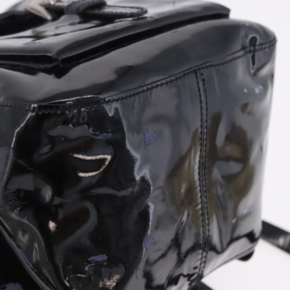 PRADA Backpack Patent Leather Black Silver Auth bs36857