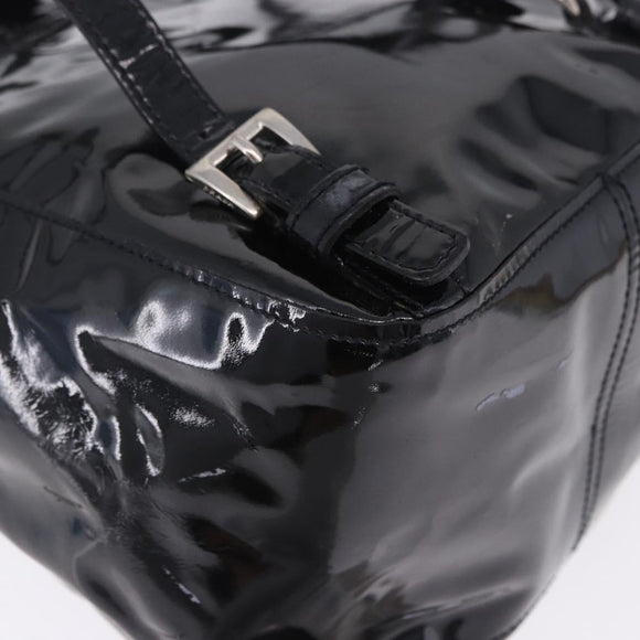 PRADA Backpack Patent Leather Black Silver Auth bs36857