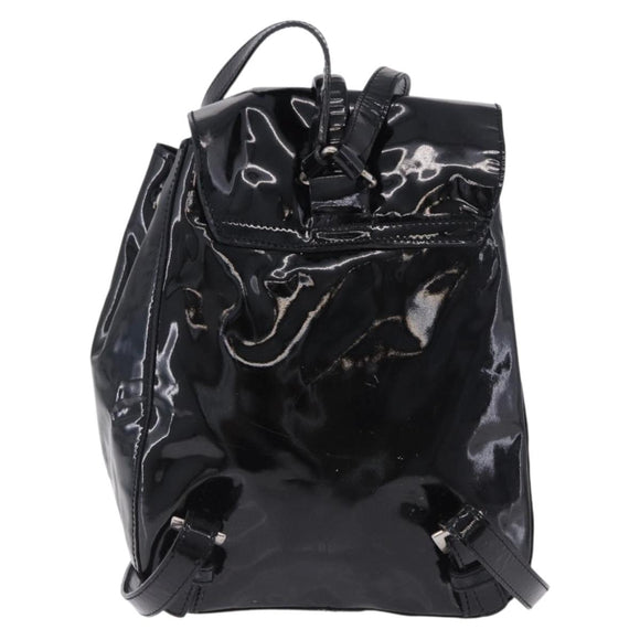 PRADA Backpack Patent Leather Black Silver Auth bs36857
