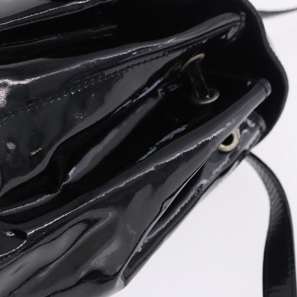 PRADA Backpack Patent Leather Black Silver Auth bs36857