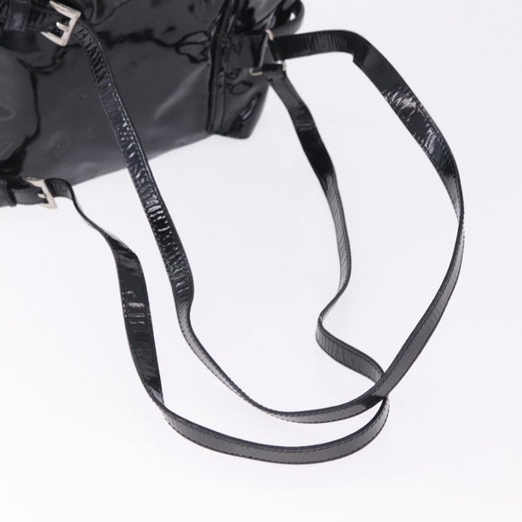 PRADA Backpack Patent Leather Black Silver Auth bs36857