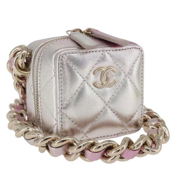 CHANEL Matelasse Chain Shoulder Pouch Lamb Skin Gold Silver CC Auth bs36858SAM