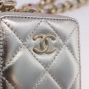 CHANEL Matelasse Chain Shoulder Pouch Lamb Skin Gold Silver CC Auth bs36858SAM-17
