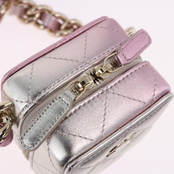CHANEL Matelasse Chain Shoulder Pouch Lamb Skin Gold Silver CC Auth bs36858SAM