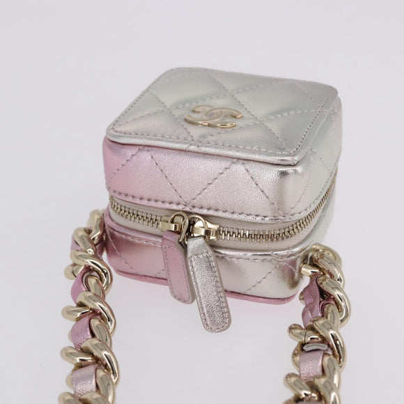 CHANEL Matelasse Chain Shoulder Pouch Lamb Skin Gold Silver CC Auth bs36858SAM