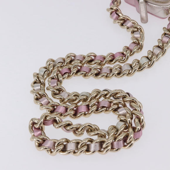 CHANEL Matelasse Chain Shoulder Pouch Lamb Skin Gold Silver CC Auth bs36858SAM