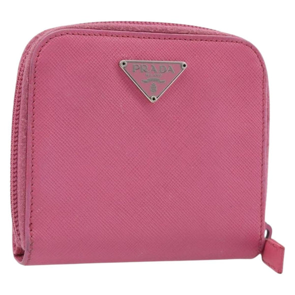 PRADA Bifold Wallet Safiano Leather Pink Silver Auth bs36862