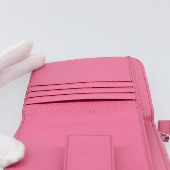 PRADA Bifold Wallet Safiano Leather Pink Silver Auth bs36862