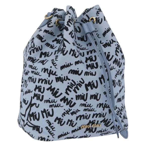 Miu Miu Drawstring Pouch Canvas Light Blue Gold Auth bs36863V
