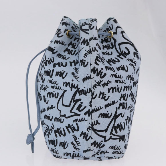 Miu Miu Drawstring Pouch Canvas Light Blue Gold Auth bs36863V