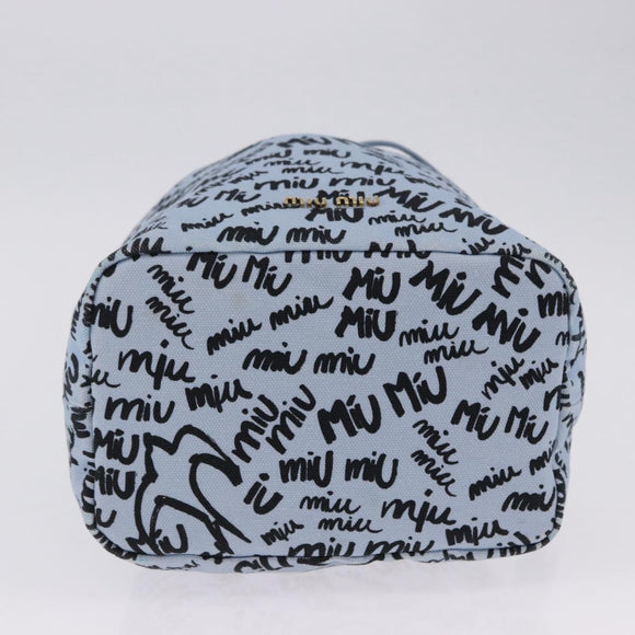 Miu Miu Drawstring Pouch Canvas Light Blue Gold Auth bs36863V