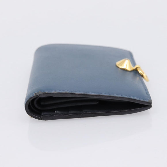 FENDI Bifold Wallet Leather Blue Gold Auth bs36865