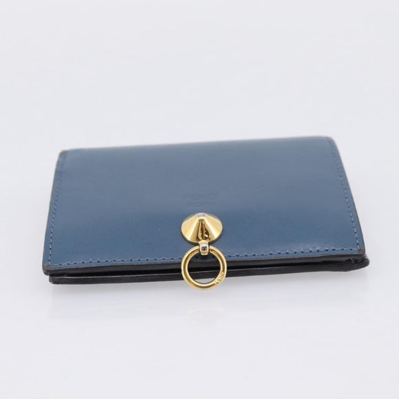 FENDI Bifold Wallet Leather Blue Gold Auth bs36865