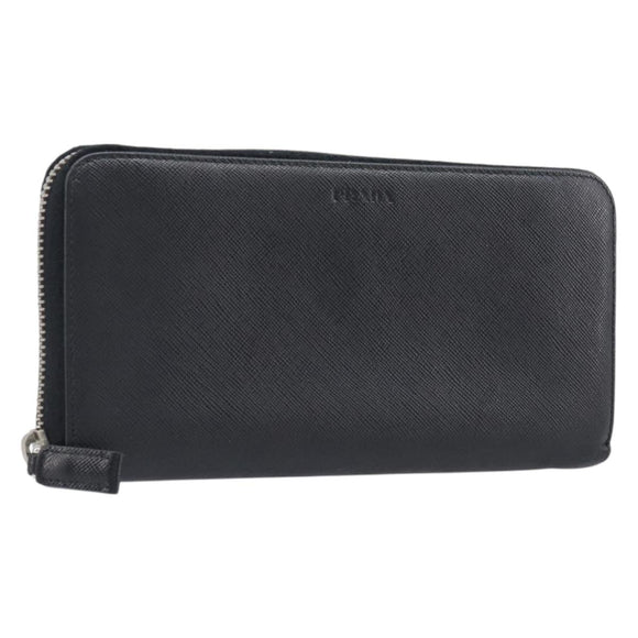 PRADA Long Wallet Safiano Leather Black Silver Auth bs36866