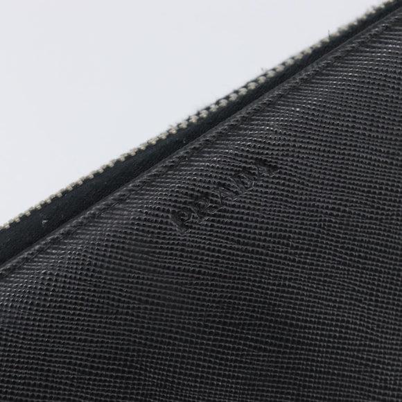 PRADA Long Wallet Safiano Leather Black Silver Auth bs36866