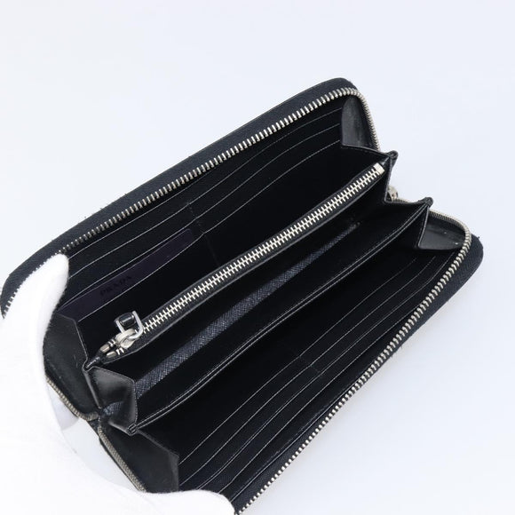PRADA Long Wallet Safiano Leather Black Silver Auth bs36866