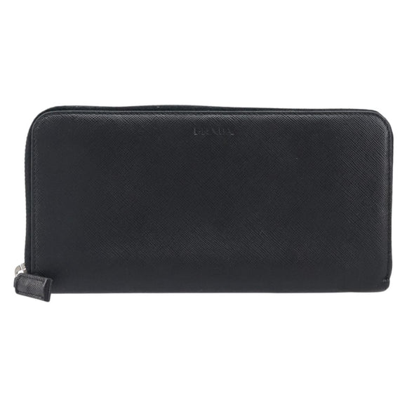 PRADA Long Wallet Safiano Leather Black Silver Auth bs36866