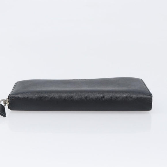 PRADA Long Wallet Safiano Leather Black Silver Auth bs36866