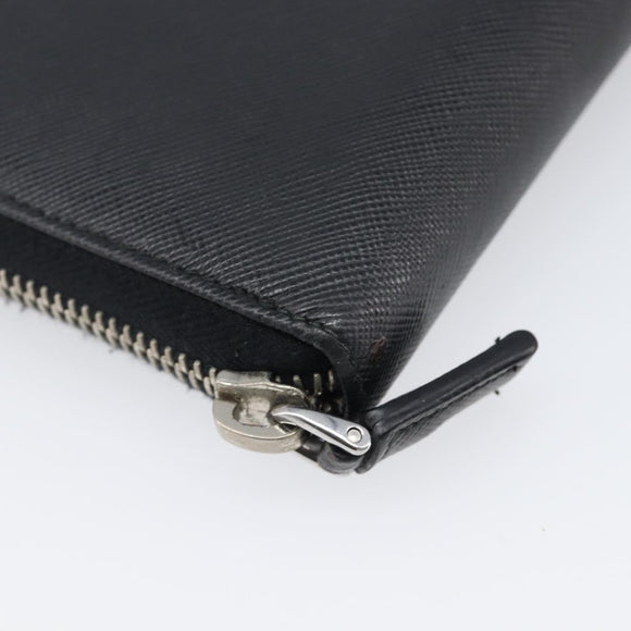 PRADA Long Wallet Safiano Leather Black Silver Auth bs36866