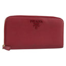 PRADA Long Wallet Safiano Leather Red Gold Auth bs36867-1