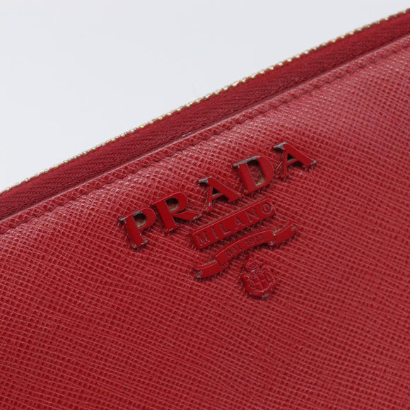 PRADA Long Wallet Safiano Leather Red Gold Auth bs36867