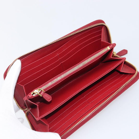 PRADA Long Wallet Safiano Leather Red Gold Auth bs36867