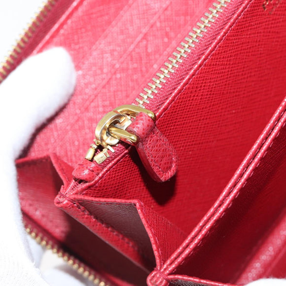 PRADA Long Wallet Safiano Leather Red Gold Auth bs36867