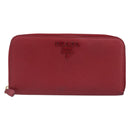 PRADA Long Wallet Safiano Leather Red Gold Auth bs36867-13