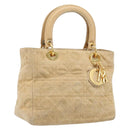 Christian Dior Canage Hand Bag Suede Beige Gold Auth bs36869-1