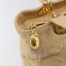 Christian Dior Canage Hand Bag Suede Beige Gold Auth bs36869-18