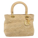 Christian Dior Canage Hand Bag Suede Beige Gold Auth bs36869-13