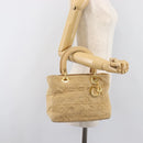 Christian Dior Canage Hand Bag Suede Beige Gold Auth bs36869-23