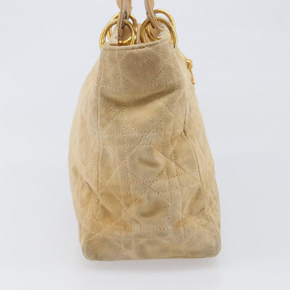 Christian Dior Canage Hand Bag Suede Beige Gold Auth bs36869