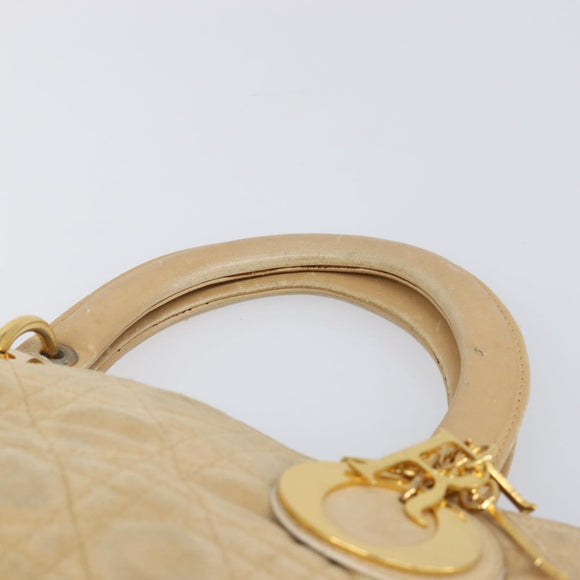 Christian Dior Canage Hand Bag Suede Beige Gold Auth bs36869