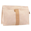 HERMES Fourre Tout Clutch Bag Canvas Beige Silver Auth bs36870-1