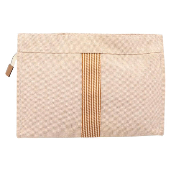 HERMES Fourre Tout Clutch Bag Canvas Beige Silver Auth bs36870