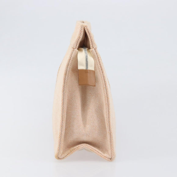 HERMES Fourre Tout Clutch Bag Canvas Beige Silver Auth bs36870