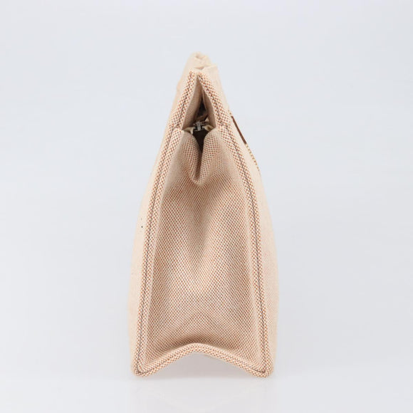 HERMES Fourre Tout Clutch Bag Canvas Beige Silver Auth bs36870