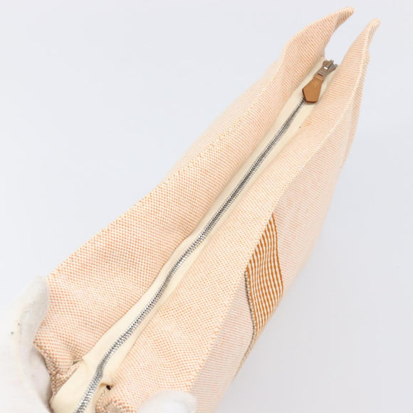 HERMES Fourre Tout Clutch Bag Canvas Beige Silver Auth bs36870